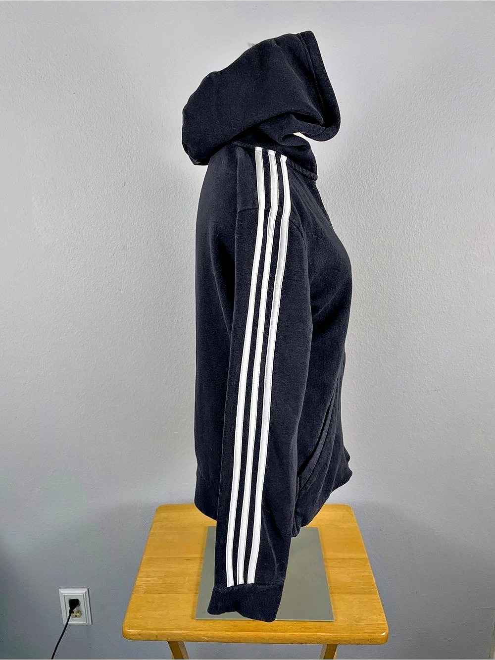 adidas Essentials Black & 3 White Stripe Full-Zip Fleece Hoodie Women's Medium - Picture 5 of 11